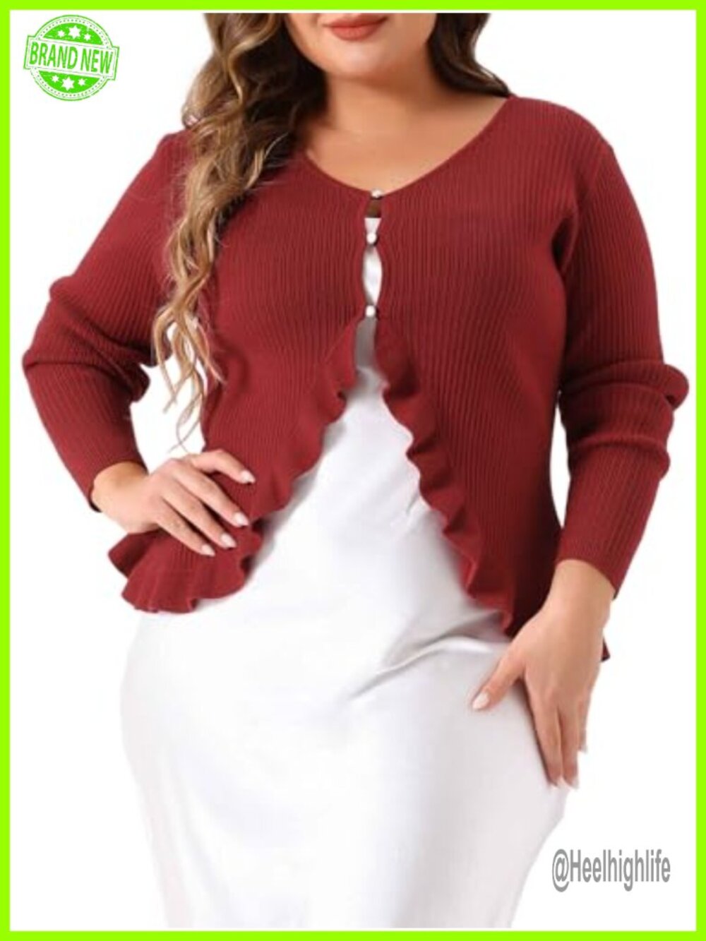 Plus Size Knit Open Front Ruffled Hem Cardigan Button Down
